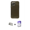 MARSİLYAN™- iPhone 13 Pro Max Kılıf Ahenk Doku - Siyah Bilvis 5in1 3D Magic Cam Ekran Koruyucu + Rainbow Kamera Lens Koruma Cam - BZ