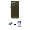 MARSİLYAN™- iPhone 13 Pro Max Kılıf Ahenk Doku - Siyah Bilvis 5in1 3D Magic Cam Ekran Koruyucu + Renkli Kamera Lens Koruma Cam - TU