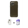 MARSİLYAN™- iPhone 13 Pro Max Kılıf Ahenk Doku - Siyah Bilvis 5in1 3D Magic Cam Ekran Koruyucu + Shine Kamera Lens - GD