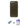 MARSİLYAN™- iPhone 13 Pro Max Kılıf Ahenk Doku - Siyah Bilvis 5in1 3D Magic Cam Ekran Koruyucu + Shine Kamera Lens Koruma Cam - GI