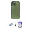 MARSİLYAN™- iPhone 13 Pro Max Kılıf Ahenk Doku - Siyah Bilvis 5in1 3D Magic Cam Ekran Koruyucu + Shine Kamera Lens Koruma Cam - MI