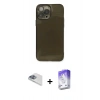 MARSİLYAN™- iPhone 13 Pro Max Kılıf Ahenk Doku - Siyah Bilvis 5in1 3D Magic Cam Ekran Koruyucu + Pers Alüminyum Kamera Lens - SABE