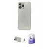 MARSİLYAN™- iPhone 13 Pro Max Kılıf Ahenk Doku - Siyah Bilvis 5in1 5D Magic Hayalet Cam Ekran Koruyucu + Beyaz Rainbow Kamera Lens Koruma Cam