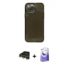 MARSİLYAN™- iPhone 13 Pro Max Kılıf Ahenk Doku - Siyah Bilvis 5in1 5D Magic Hayalet Cam Ekran Koruyucu + Raze Metal Kamera Lens - GD