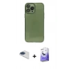 MARSİLYAN™- iPhone 13 Pro Max Kılıf Ahenk Doku - Siyah Bilvis 5in1 5D Magic Hayalet Cam Ekran Koruyucu + Pers Alüminyum Kamera Lens - LT