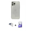 MARSİLYAN™- iPhone 13 Pro Max Kılıf Ahenk Doku - Siyah Bilvis 5in1 5D Magic Hayalet Cam Ekran Koruyucu + Pers Alüminyum Kamera Lens - LT
