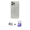 MARSİLYAN™- iPhone 13 Pro Max Kılıf Ahenk Doku - Siyah Bilvis 5in1 5D Magic Hayalet Cam Ekran Koruyucu + Rainbow Kamera Lens Koruma Cam - MI