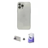 MARSİLYAN™- iPhone 13 Pro Max Kılıf Ahenk Doku - Siyah Bilvis 5in1 5D Magic Hayalet Cam Ekran Koruyucu + Rainbow Kamera Lens Koruma Cam - MR
