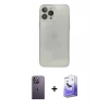 MARSİLYAN™- iPhone 13 Pro Max Kılıf Ahenk Doku - Siyah Bilvis 5in1 5D Magic Hayalet Cam Ekran Koruyucu + Neon Fosforlu Kamera Lens - BZ