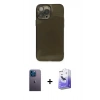 MARSİLYAN™- iPhone 13 Pro Max Kılıf Ahenk Doku - Siyah Bilvis 5in1 5D Magic Hayalet Cam Ekran Koruyucu + Neon Fosforlu Kamera Lens - MI