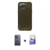 MARSİLYAN™- iPhone 13 Pro Max Kılıf Ahenk Doku - Siyah Bilvis 5in1 5D Magic Hayalet Cam Ekran Koruyucu + Neon Fosforlu Kamera Lens - BZ