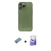 MARSİLYAN™- iPhone 13 Pro Max Kılıf Ahenk Doku - Siyah Bilvis 5in1 5D Magic Hayalet Cam Ekran Koruyucu + Shine Kamera Lens Koruma Cam - PE