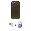 MARSİLYAN™- iPhone 13 Pro Max Kılıf Ahenk Doku - Siyah Bilvis 5in1 5D Magic Hayalet Cam Ekran Koruyucu + Pers Alüminyum Kamera Lens - GD
