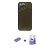 MARSİLYAN™- iPhone 13 Pro Max Kılıf Ahenk Doku - Siyah Bilvis 5in1 5D Magic Hayalet Cam Ekran Koruyucu + Renkli Kamera Lens Koruma Cam - MI