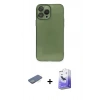 MARSİLYAN™- iPhone 13 Pro Max Kılıf Ahenk Doku - Siyah Bilvis 5in1 5D Magic Hayalet Cam Ekran Koruyucu + Renkli Kamera Lens Koruma Cam - YL