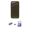 MARSİLYAN™- iPhone 13 Pro Max Kılıf Ahenk Doku - Siyah Bilvis 5in1 5D Magic Hayalet Cam Ekran Koruyucu + Renkli Kamera Lens Koruma Cam - TU
