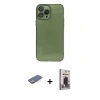 MARSİLYAN™- iPhone 13 Pro Max Kılıf Ahenk Doku - Siyah Bilvis Hayalet Cam Ekran Koruyucu + Renkli Kamera Lens Koruma Cam - YL