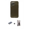MARSİLYAN™- iPhone 13 Pro Max Kılıf Ahenk Doku - Siyah Bilvis Hayalet Cam Ekran Koruyucu + Renkli Kamera Lens Koruma Cam - SI