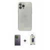 MARSİLYAN™- iPhone 13 Pro Max Kılıf Ahenk Doku - Siyah Bilvis Hayalet Cam Ekran Koruyucu + Neon Fosforlu Kamera Lens - YL