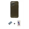 MARSİLYAN™- iPhone 13 Pro Max Kılıf Ahenk Doku - Siyah Joko 5D Cam + Metal Kamera Lens Koruma Cam - MR