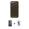 MARSİLYAN™- iPhone 13 Pro Max Kılıf Ahenk Doku - Siyah Joko 5D Cam + Neon Fosforlu Kamera Lens - BZ