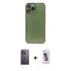 MARSİLYAN™- iPhone 13 Pro Max Kılıf Ahenk Doku - Siyah Joko 5D Cam + Neon Fosforlu Kamera Lens - BZ