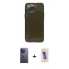 MARSİLYAN™- iPhone 13 Pro Max Kılıf Ahenk Doku - Siyah Joko 5D Cam + Neon Fosforlu Kamera Lens - MI