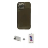 MARSİLYAN™- iPhone 13 Pro Max Kılıf Ahenk Doku - Siyah Joko 5D Cam + Rainbow Kamera Lens Koruma Cam - BZ