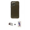 MARSİLYAN™- iPhone 13 Pro Max Kılıf Ahenk Doku - Siyah Joko 5D Cam + Rainbow Kamera Lens Koruma Cam - KI