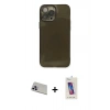 MARSİLYAN™- iPhone 13 Pro Max Kılıf Ahenk Doku - Siyah Joko 5D Cam + Rainbow Kamera Lens Koruma Cam - MR