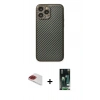 MARSİLYAN™- iPhone 13 Pro Max Kılıf Ahenk Işık - Şeffaf 360 Full Body Arka Koruyucu + Kırmızı Pers Alüminyum Kamera Lens