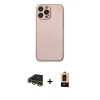 MARSİLYAN™- iPhone 13 Pro Max Kılıf Ahenk Işık - Şeffaf Maxco Cam Ekran Koruyucu + Gold Raze Metal Kamera Lens
