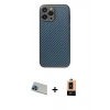 MARSİLYAN™- iPhone 13 Pro Max Kılıf Ahenk Işık - Şeffaf Maxco Cam Ekran Koruyucu + Mavi Rainbow Kamera Lens Koruma Cam