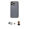MARSİLYAN™- iPhone 13 Pro Max Kılıf Ahenk Işık - Şeffaf Maxco Cam Ekran Koruyucu + Mavi Rainbow Kamera Lens Koruma Cam