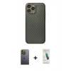MARSİLYAN™- iPhone 13 Pro Max Kılıf Ahenk Işık - Şeffaf Pasifik Cam Ekran Koruyucu + Yeşil Neon Fosforlu Kamera Lens