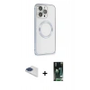 MARSİLYAN™- iPhone 13 Pro Max Kılıf Ahenk Işık Serisi - Şeffaf 360 Full Body Arka Koruyucu + Lacivert Pers Alüminyum Kamera Lens