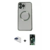 MARSİLYAN™- iPhone 13 Pro Max Kılıf Ahenk Işık Serisi - Şeffaf 360 Full Body Arka Koruyucu + Lacivert Pers Alüminyum Kamera Lens