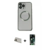 MARSİLYAN™- iPhone 13 Pro Max Kılıf Ahenk Işık Serisi - Şeffaf 360 Full Body Arka Koruyucu + Rose Gold Rainbow Kamera Lens Koruma Cam