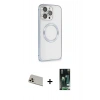 MARSİLYAN™- iPhone 13 Pro Max Kılıf Ahenk Işık Serisi - Şeffaf 360 Full Body Arka Koruyucu + Rose Gold Rainbow Kamera Lens Koruma Cam