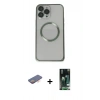MARSİLYAN™- iPhone 13 Pro Max Kılıf Ahenk Işık Serisi - Şeffaf 360 Full Body Arka Koruyucu + Renkli Kamera Lens Koruma Cam - TU