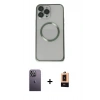 MARSİLYAN™- iPhone 13 Pro Max Kılıf Ahenk Işık Serisi - Şeffaf Maxco Cam Ekran Koruyucu + Neon Fosforlu Kamera Lens - BZ