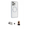 MARSİLYAN™- iPhone 13 Pro Max Kılıf Ahenk Işık Serisi - Şeffaf Maxco Cam Ekran Koruyucu + Rainbow Kamera Lens Koruma Cam - MR
