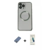 MARSİLYAN™- iPhone 13 Pro Max Kılıf Ahenk Işık Serisi - Şeffaf Pasifik Cam Ekran Koruyucu + Açık Yeşil Metal Kamera Lens Koruma Cam