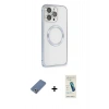 MARSİLYAN™- iPhone 13 Pro Max Kılıf Ahenk Işık Serisi - Şeffaf Pasifik Cam Ekran Koruyucu + Açık Yeşil Metal Kamera Lens Koruma Cam