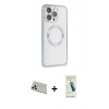 MARSİLYAN™- iPhone 13 Pro Max Kılıf Ahenk Işık Serisi - Şeffaf Pasifik Cam Ekran Koruyucu + Rainbow Kamera Lens Koruma Cam - BZ