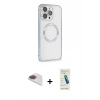 MARSİLYAN™- iPhone 13 Pro Max Kılıf Ahenk Işık Serisi - Şeffaf Pasifik Cam Ekran Koruyucu + Pers Alüminyum Kamera Lens - GI