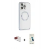 MARSİLYAN™- iPhone 13 Pro Max Kılıf Ahenk Işık Serisi - Şeffaf Pasifik Cam Ekran Koruyucu + Pers Alüminyum Kamera Lens - KI