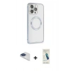 MARSİLYAN™- iPhone 13 Pro Max Kılıf Ahenk Işık Serisi - Şeffaf Pasifik Cam Ekran Koruyucu + Pers Alüminyum Kamera Lens - LT