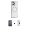 MARSİLYAN™- iPhone 13 Pro Max Kılıf Ahenk Işık Serisi - Şeffaf Pasifik Cam Ekran Koruyucu + Neon Fosforlu Kamera Lens - YL
