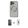 MARSİLYAN™- iPhone 13 Pro Max Kılıf Ahenk Işık Serisi - Şeffaf Pasifik Cam Ekran Koruyucu + Neon Fosforlu Kamera Lens - BZ